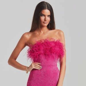 Retrofete Torin Sequin Feather Dress Hot Pink S